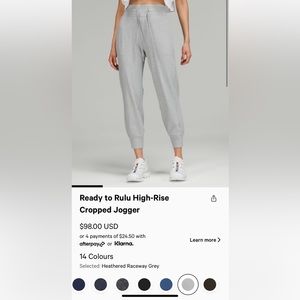Lululemon Ready to Rulu high rise Crop Jogger